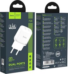 Сетевая зарядка HOCO N4 c 2 USB (2.4A), белая цена и информация | Зарядные устройства для телефонов | hansapost.ee
